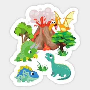 Dinosaurs and Volcano Sticker